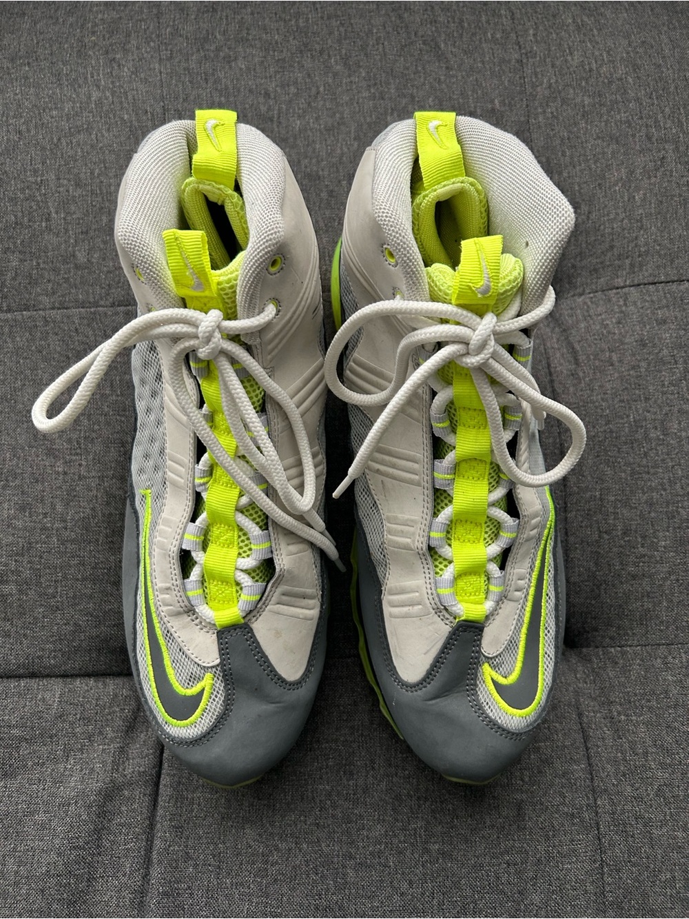 Nike Gray and Neon Yellow Men’s High-Top Sneakers